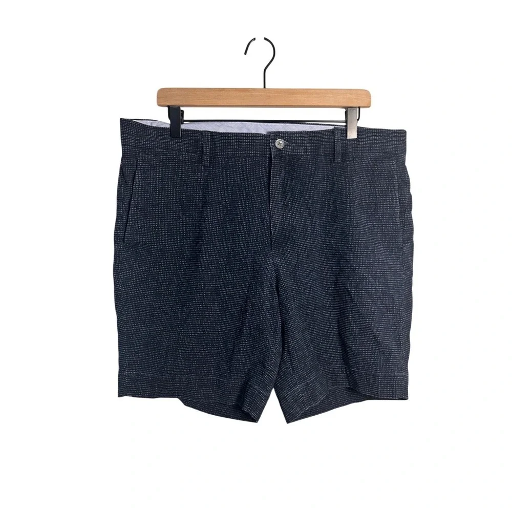 Polo Ralph Lauren Mens Navy Blue Micro Check Stretch Straight Fit Shorts Size 36